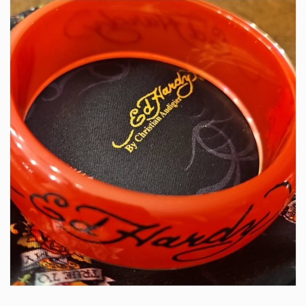 Christian Audigier Bright Red Logo Bangle Bracelet